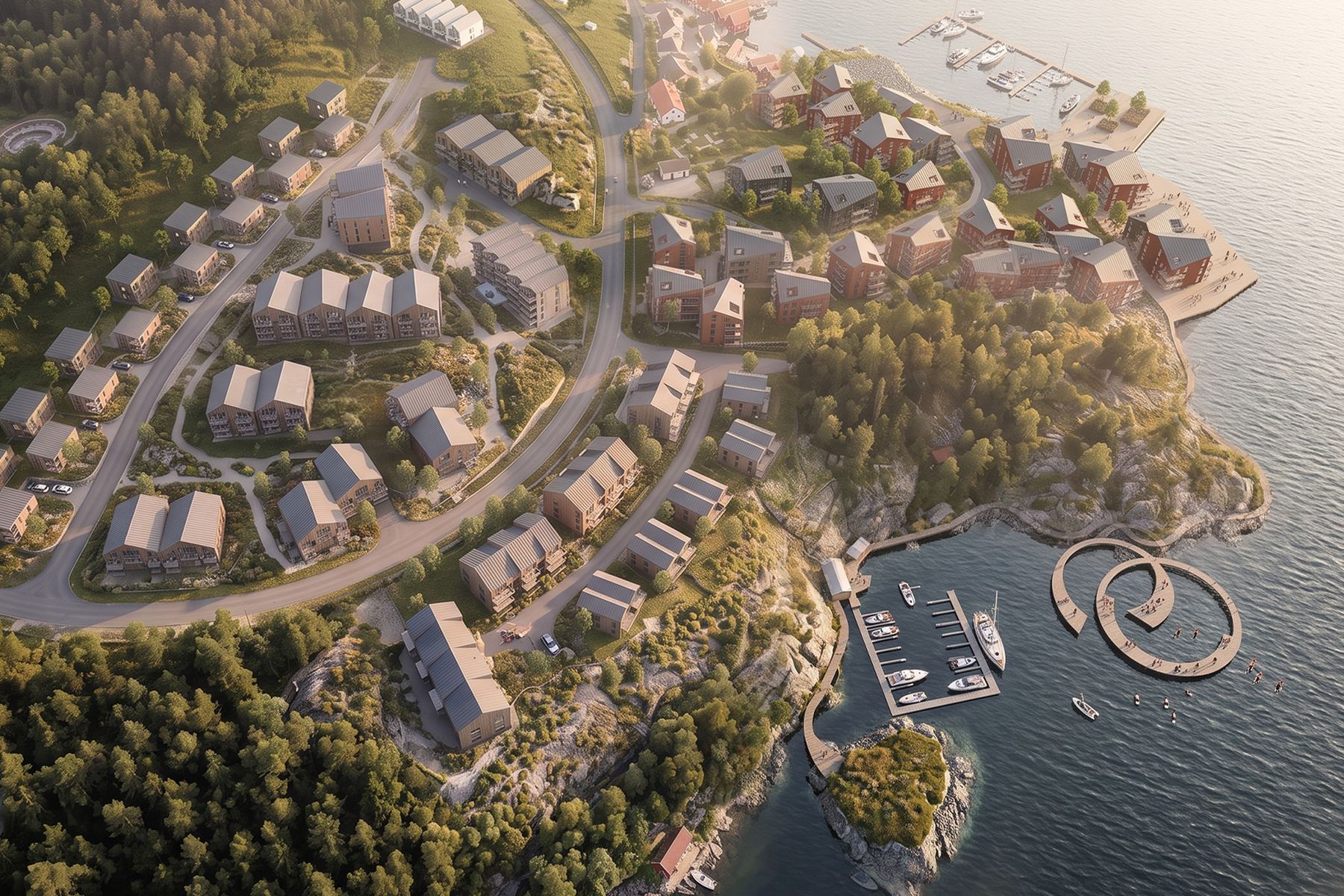 Kroodden, oversikt over ny bebyggelse ved sjøen